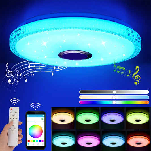 Lunavi Crystal | LED-Deckenleuchte mit Bluetooth-Lautsprecher und RGB-Farbwechsel