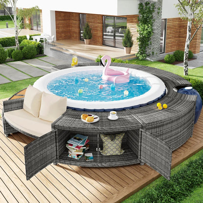 Solivara Curve | Ronde buitenloungebank met opbergruimte &amp; kussens voor tuin &amp; zwembad