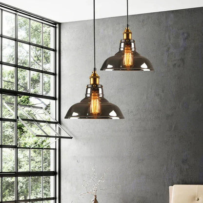 Elliot Retro-Pendelleuchte – Vintage Hängeleuchte mit rauchgrauem Glasschirm