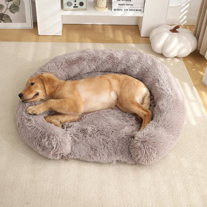 Fluffy Hundebett Halb-Offen Rund | Extra Weich Plüsch | Waschbarer Bezug | Anti-Rutsch | 4 Größen