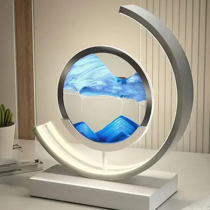 Soluna Drift | LED-Tischlampe mit bewegtem Sandbild & 3D-Stundenglas-Effekt