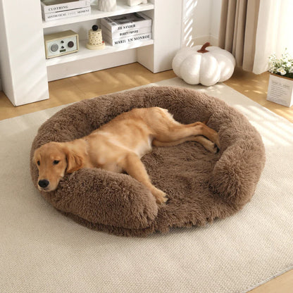 Fluffy Hundebett Halb-Offen Rund | Extra Weich Plüsch | Waschbarer Bezug | Anti-Rutsch | 4 Größen