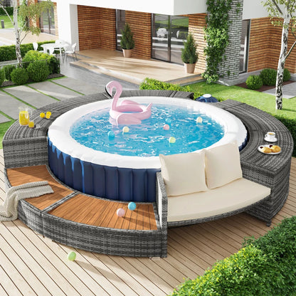 Solivara Curve | Ronde buitenloungebank met opbergruimte &amp; kussens voor tuin &amp; zwembad