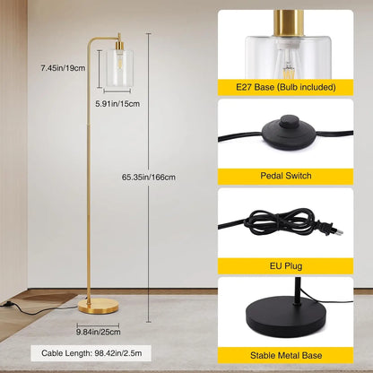 AuriVélo Arcus | Dimmbarer LED-Standfluter mit Glas-Schirm und Fernbedienung