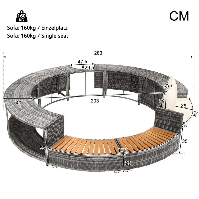 Solivara Curve | Ronde buitenloungebank met opbergruimte &amp; kussens voor tuin &amp; zwembad