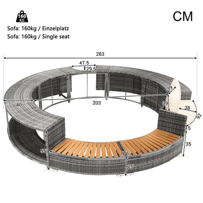Solivara Curve | Ronde buitenloungebank met opbergruimte &amp; kussens voor tuin &amp; zwembad