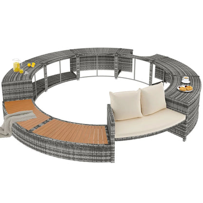 Solivara Curve | Ronde buitenloungebank met opbergruimte &amp; kussens voor tuin &amp; zwembad