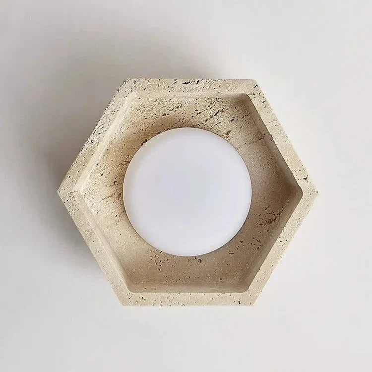 Albora – Wabi Sabi LED plafondlamp van travertijn natuursteen