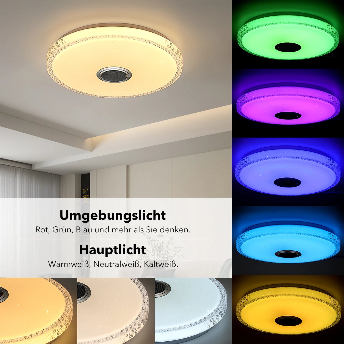 Lunavi Crystal | LED-Deckenleuchte mit Bluetooth-Lautsprecher und RGB-Farbwechsel