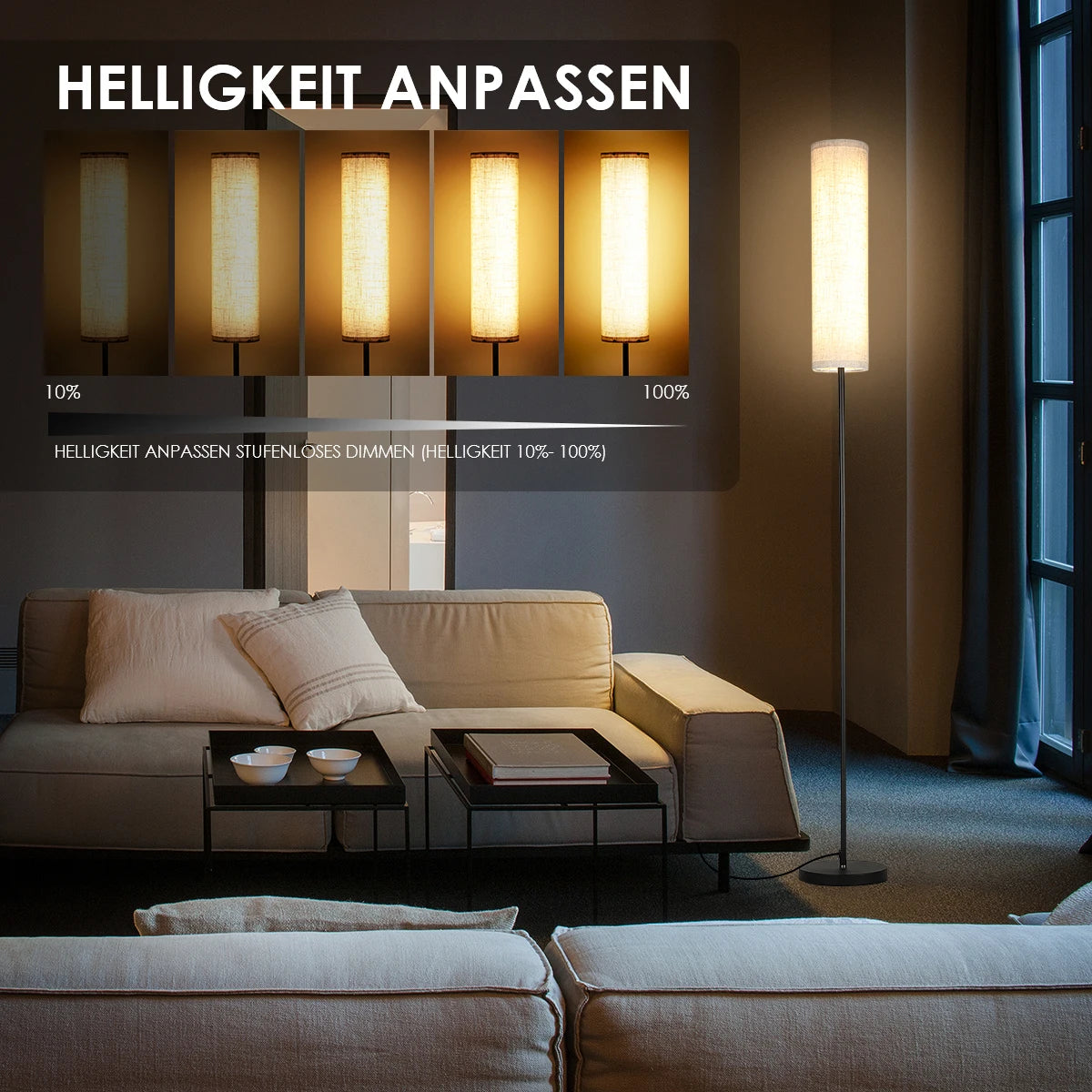 Lumivelo Alto | dimmbare LED-Stehleuchte mit Fernbedienung, 170 cm hoch