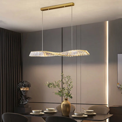 Astrion | Moderne LED-Hängeleuchte mit Kristallen und Spiraldesign für den Esstisch