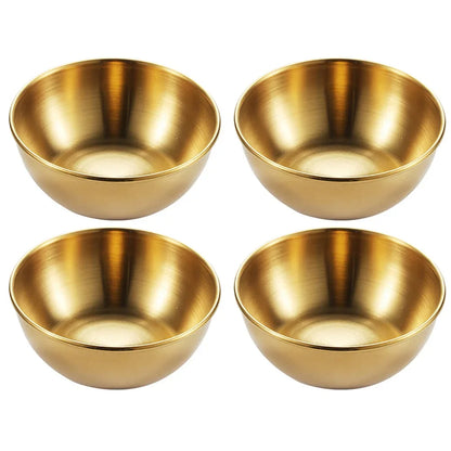 Aurinkó Set | Goldene Edelstahlschälchen für Saucen & Gewürze – 2er/4er Servierschalen-Set