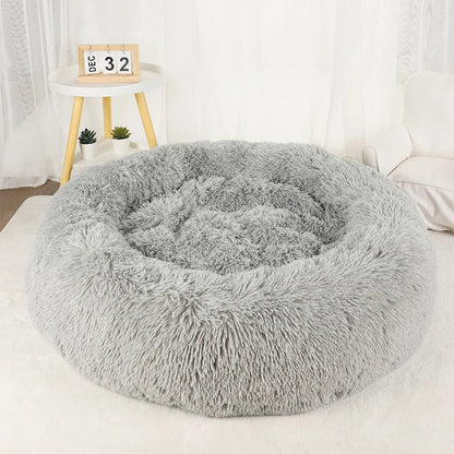 Fluffy Donut Bett für Hunde & Katzen | Plüsch | Anti-Stress | Waschbarer Bezug | 3 Größen