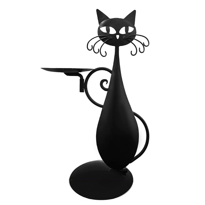Noctura Catlight | Zwarte metalen kaarsenhouder in de vorm van een kat
