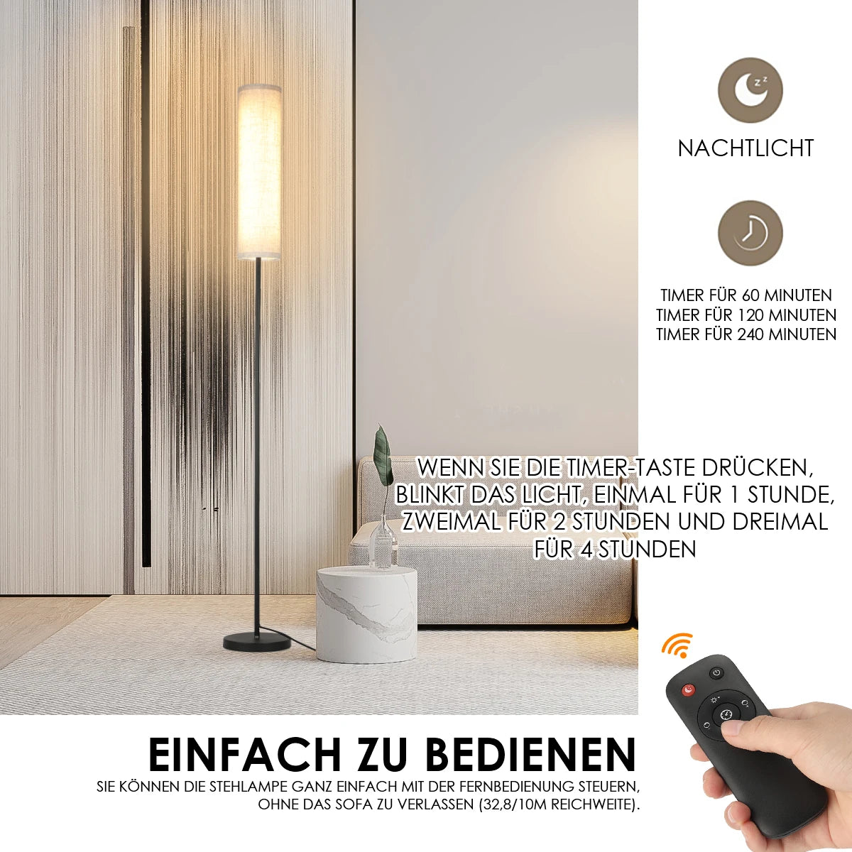 Lumivelo Alto | dimmbare LED-Stehleuchte mit Fernbedienung, 170 cm hoch