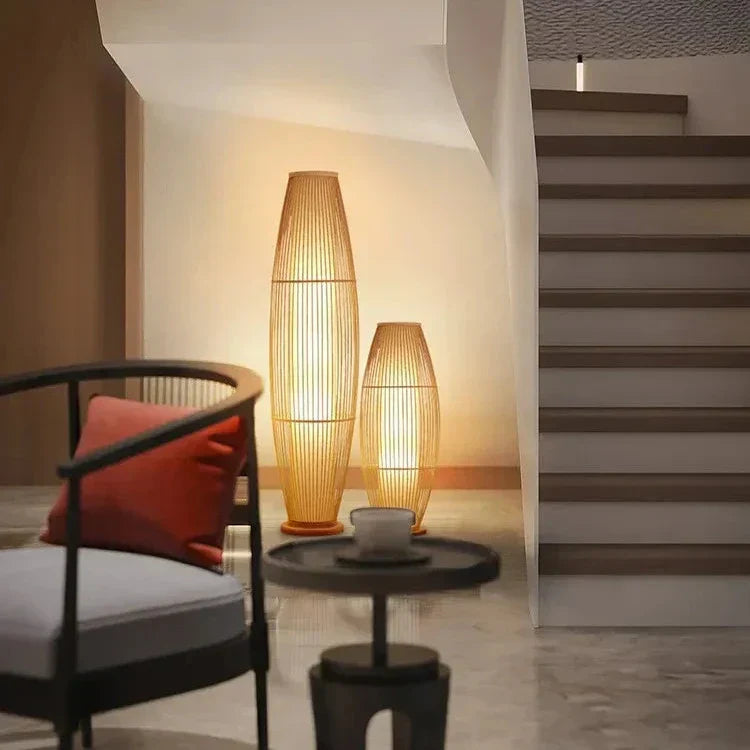 EcoBambu | Umweltfreundliche Bambuslampe | Nachhaltige LED-Stehleuchte mit natürlichem Design für Wohnzimmer