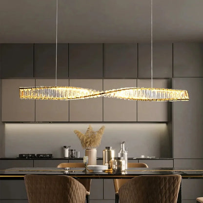 Astrion | Moderne LED-Hängeleuchte mit Kristallen und Spiraldesign für den Esstisch