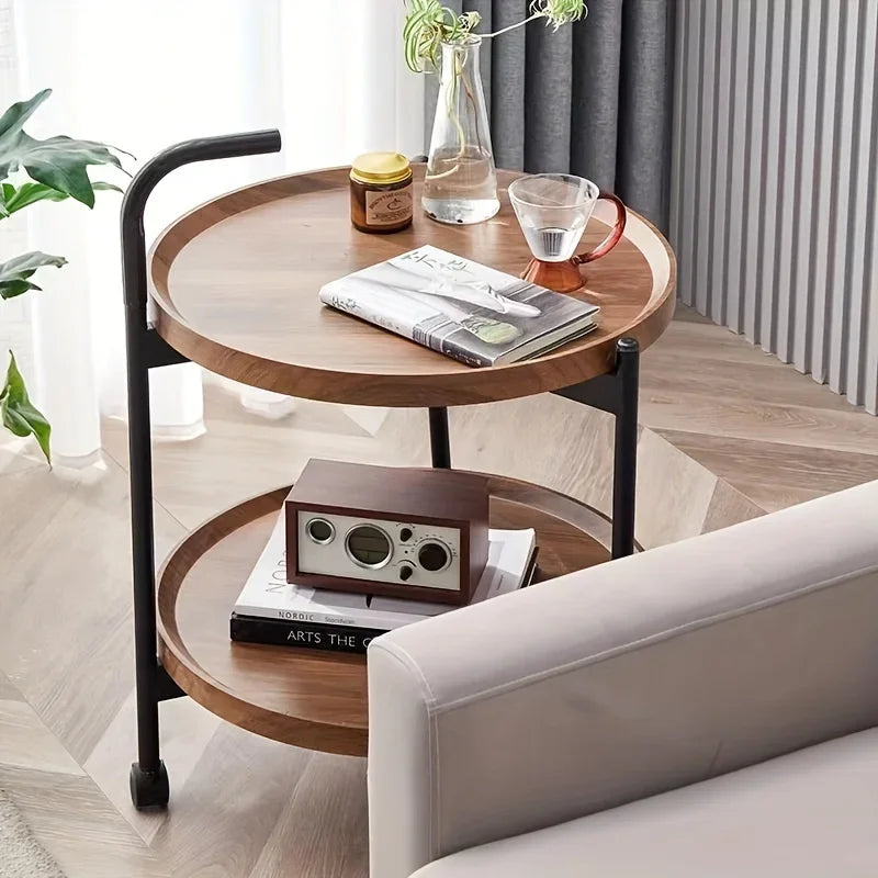 Floravelle | Zweistufiger Beistelltisch aus Holz mit Rollen