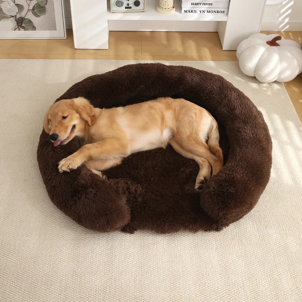 Fluffy Hundebett Halb-Offen Rund | Extra Weich Plüsch | Waschbarer Bezug | Anti-Rutsch | 4 Größen
