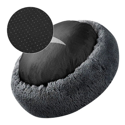 Fluffy Donut Bett für Hunde & Katzen | Plüsch | Anti-Stress | Waschbarer Bezug | 3 Größen
