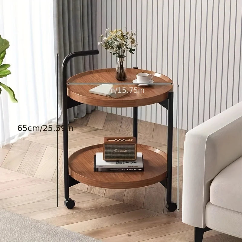 Floravelle | Zweistufiger Beistelltisch aus Holz mit Rollen
