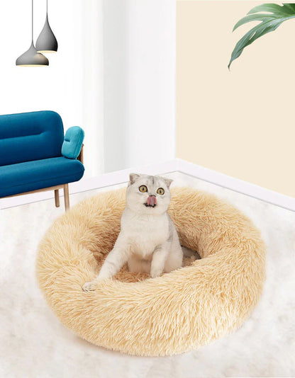 Fluffy Donut Bett für Hunde & Katzen | Plüsch | Anti-Stress | Waschbarer Bezug | 3 Größen