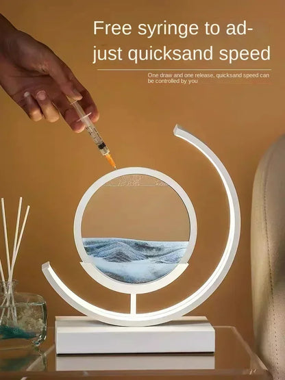 Soluna Drift | LED-Tischlampe mit bewegtem Sandbild & 3D-Stundenglas-Effekt