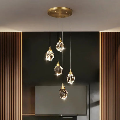 Nina Pendelleuchte – LED-Deckenlampe mit 5 Kristallglasschirmen in Gold