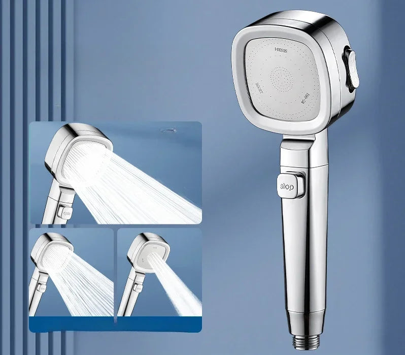 HydraFlow – Hochdruck Duschkopf mit 3 Strahlarten & Wasserspar-Funktion