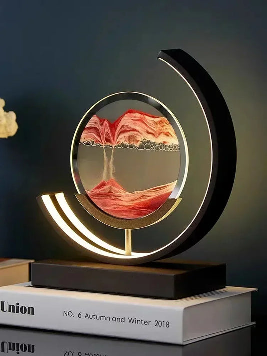 Soluna Drift | LED-Tischlampe mit bewegtem Sandbild & 3D-Stundenglas-Effekt