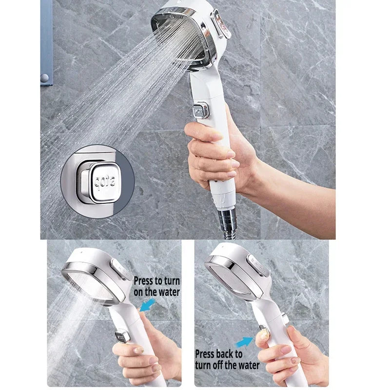 HydraFlow – Hochdruck Duschkopf mit 3 Strahlarten & Wasserspar-Funktion