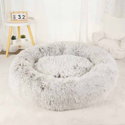 Fluffy Donut Bett für Hunde & Katzen | Plüsch | Anti-Stress | Waschbarer Bezug | 3 Größen