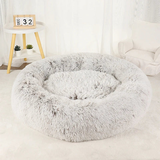 Fluffy Donut Bett für Hunde & Katzen | Plüsch | Anti-Stress | Waschbarer Bezug | 3 Größen