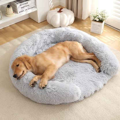Fluffy Hundebett Halb-Offen Rund | Extra Weich Plüsch | Waschbarer Bezug | Anti-Rutsch | 4 Größen