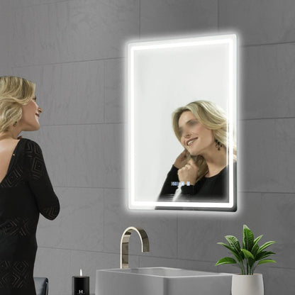 Claravo Edge | Rechteckiger LED Wandspiegel mit Antibeschlag & Touch-Dimmer, 3 Lichtfarben