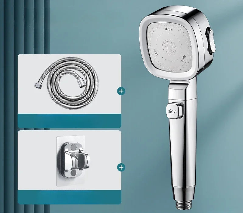 HydraFlow – Hochdruck Duschkopf mit 3 Strahlarten & Wasserspar-Funktion