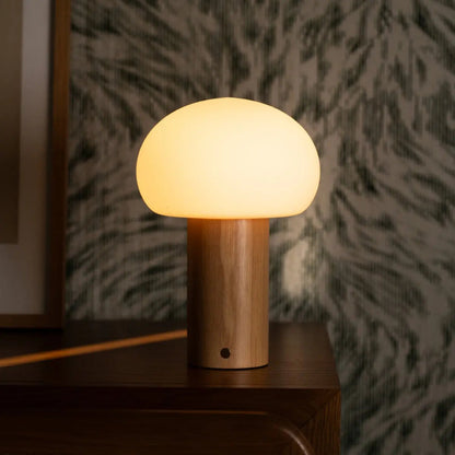 Lumari Senso | Dimmbarer Tischleuchte aus Holz und Glas mit Akku