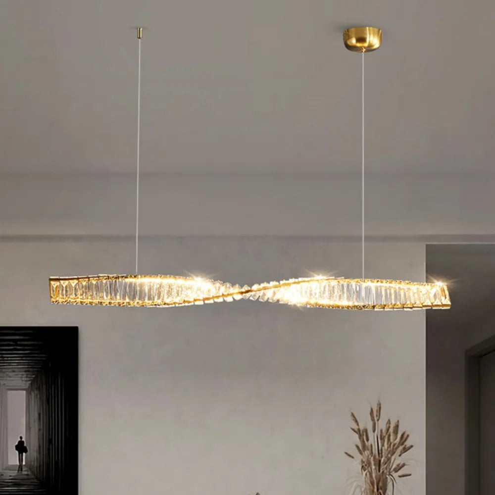 Astrion | Moderne LED-Hängeleuchte mit Kristallen und Spiraldesign für den Esstisch