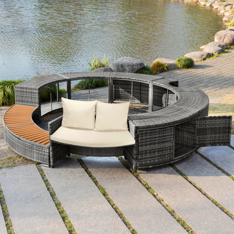 Solivara Curve | Ronde buitenloungebank met opbergruimte &amp; kussens voor tuin &amp; zwembad