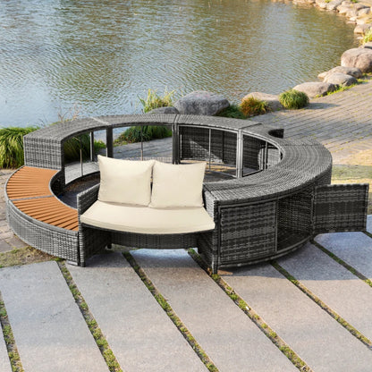 Solivara Curve | Ronde buitenloungebank met opbergruimte &amp; kussens voor tuin &amp; zwembad