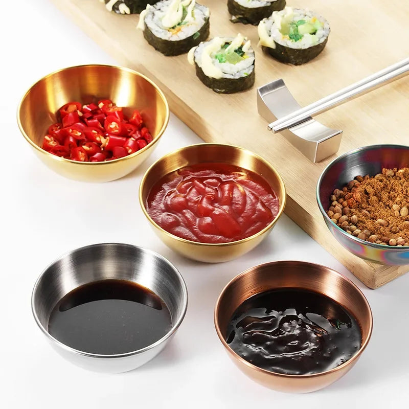 Aurinkó Set | Goldene Edelstahlschälchen für Saucen & Gewürze – 2er/4er Servierschalen-Set
