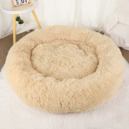 Fluffy Donut Bett für Hunde & Katzen | Plüsch | Anti-Stress | Waschbarer Bezug | 3 Größen
