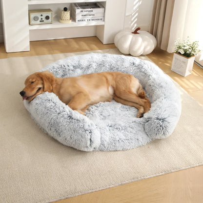 Fluffy Hundebett Halb-Offen Rund | Extra Weich Plüsch | Waschbarer Bezug | Anti-Rutsch | 4 Größen