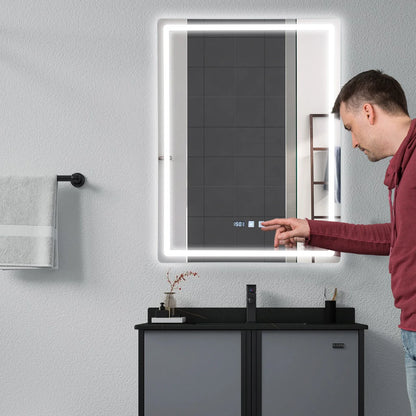 Claravo Edge | Rechteckiger LED Wandspiegel mit Antibeschlag & Touch-Dimmer, 3 Lichtfarben