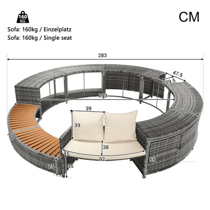 Solivara Curve | Ronde buitenloungebank met opbergruimte &amp; kussens voor tuin &amp; zwembad