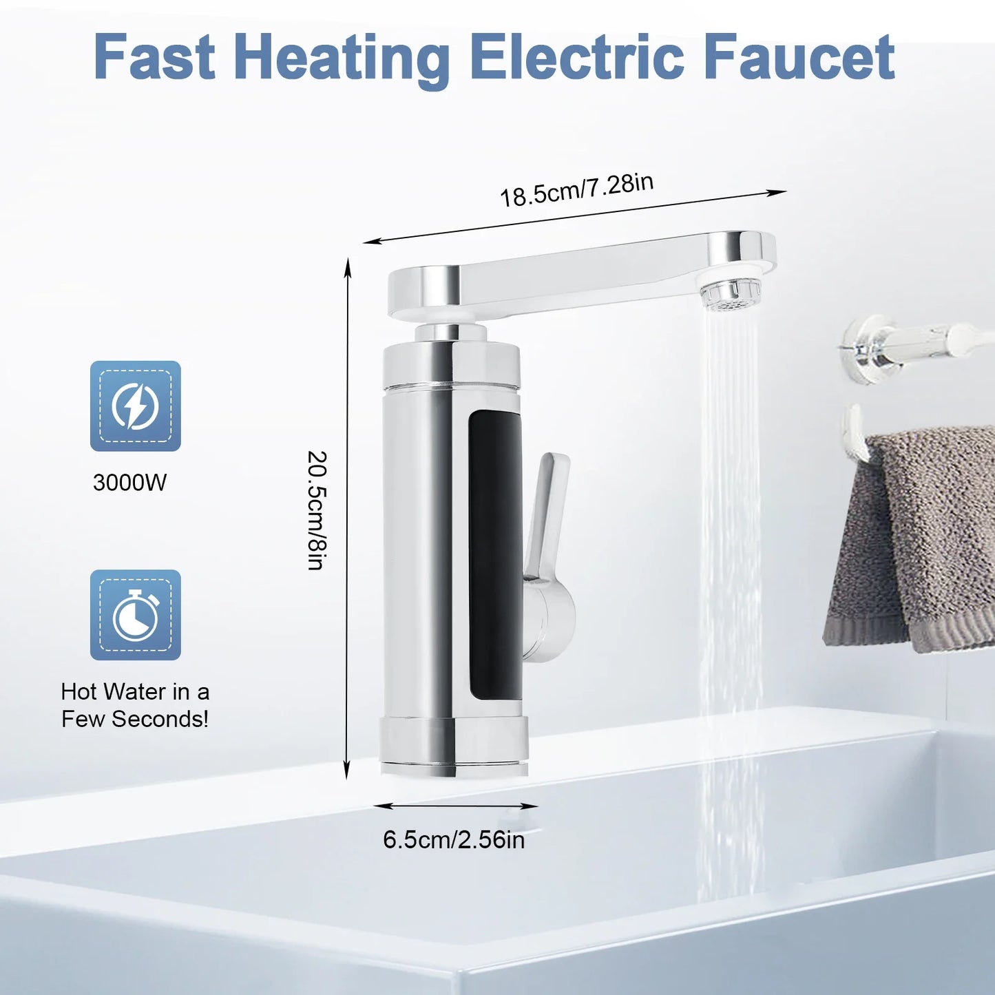 Brisenna | Keukenkraan met directe verwarming & 360° draaibare uitloop | 3000W RVS-watertap voor warm- & koudwater