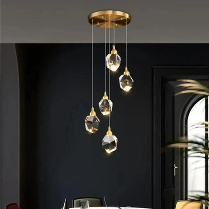 Nina Pendelleuchte – LED-Deckenlampe mit 5 Kristallglasschirmen in Gold