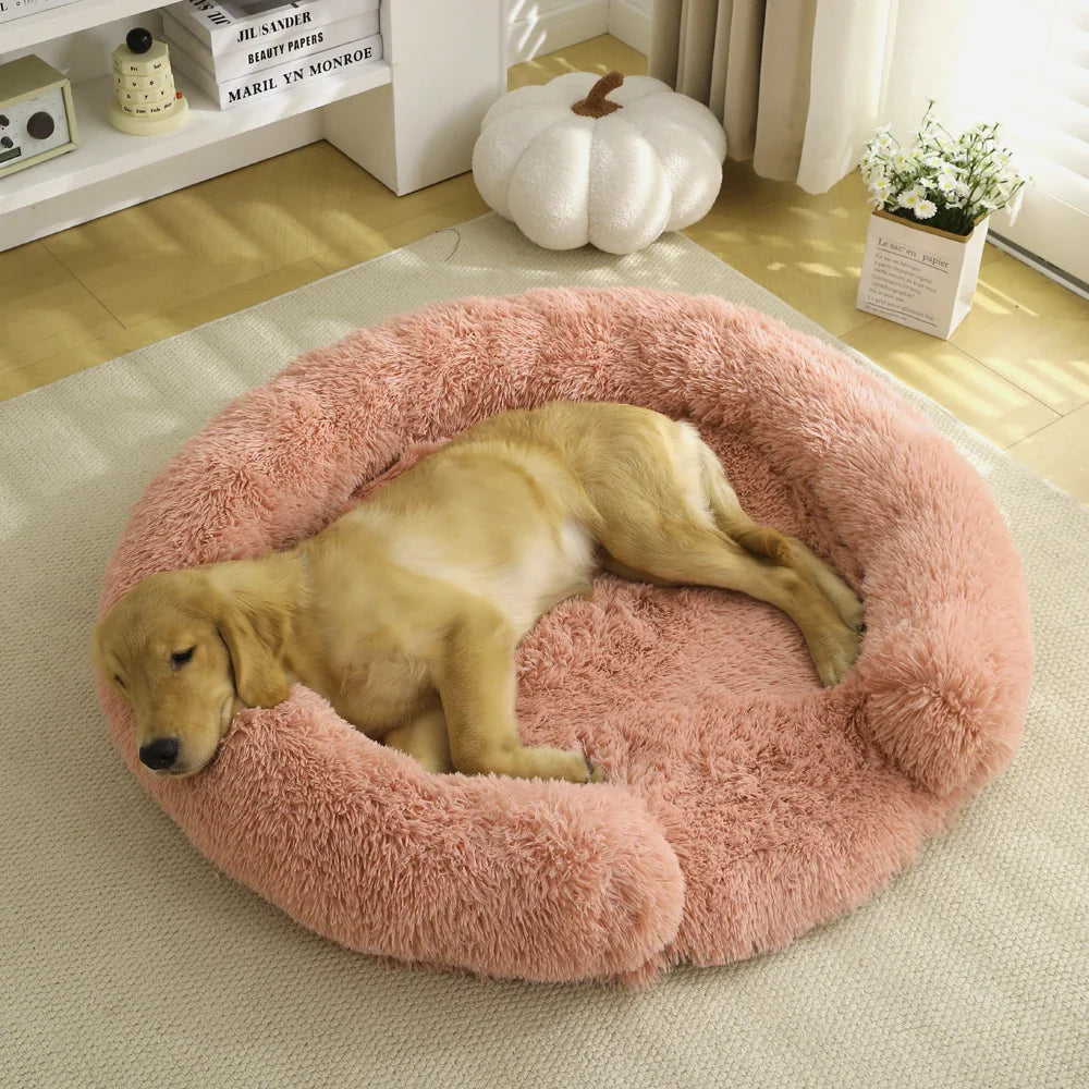 Fluffy Hundebett Halb-Offen Rund | Extra Weich Plüsch | Waschbarer Bezug | Anti-Rutsch | 4 Größen