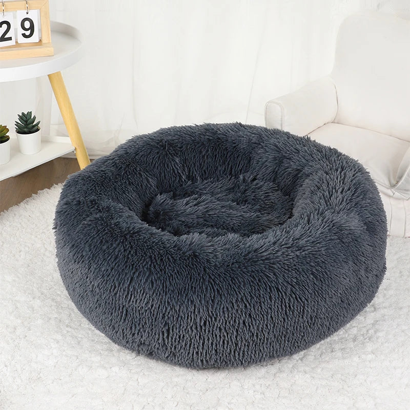 Fluffy Donut Bett für Hunde & Katzen | Plüsch | Anti-Stress | Waschbarer Bezug | 3 Größen