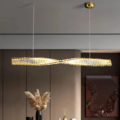 Astrion | Moderne LED-Hängeleuchte mit Kristallen und Spiraldesign für den Esstisch